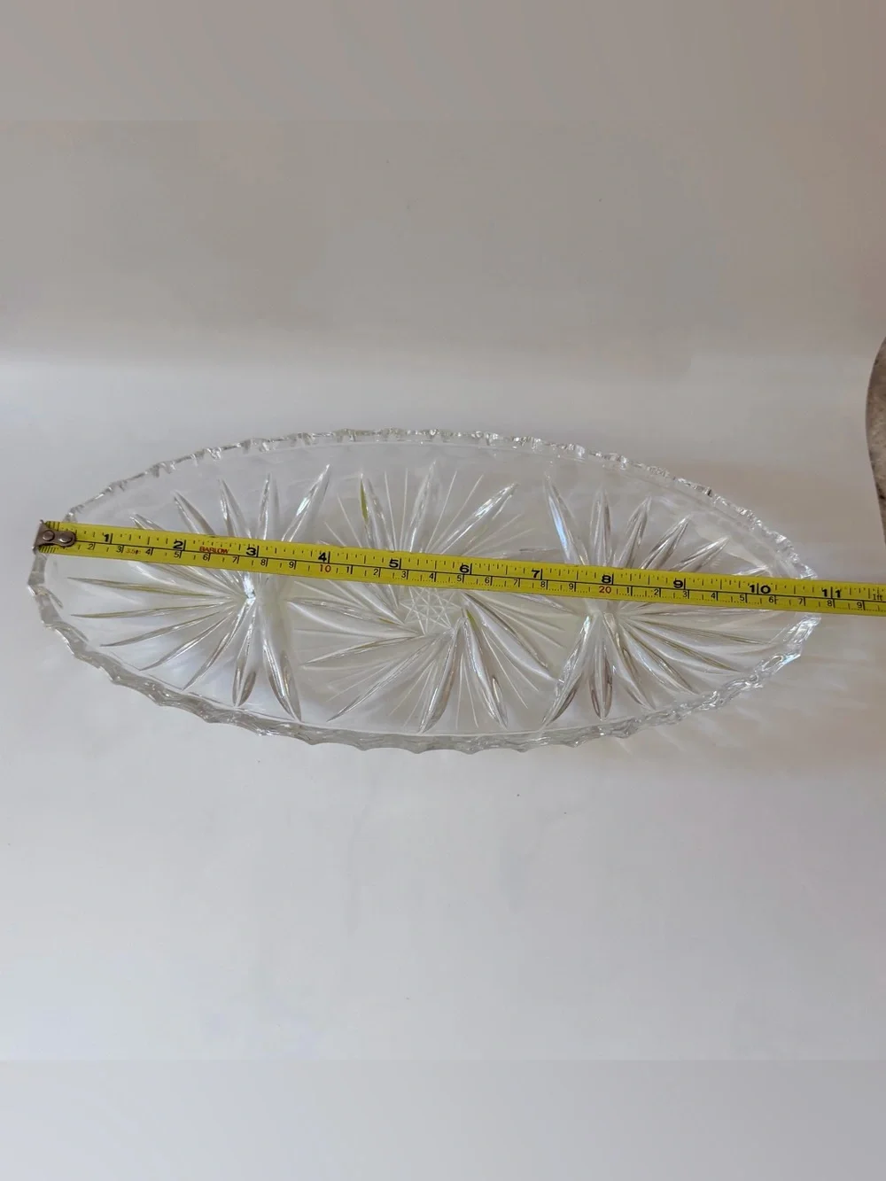 Vintage Clear Pressed Glass Starburst Pinwheel Oval Relish Dish Serving Tray